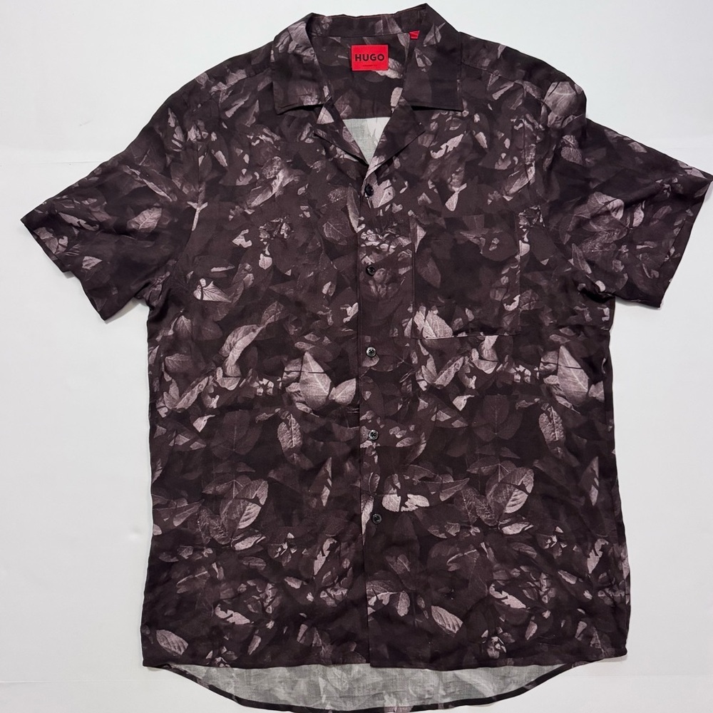 HUGO Boss Ellino Floral Print Relaxed Fit Button Down Camp Shirt Sz Lg